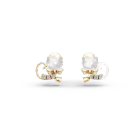 Cercei pisicute din aur galben cu topaze albe ovale de 0.59ct si diamante round de 0.036ct pentru copii