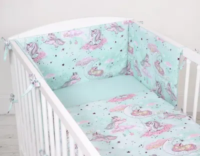 Lenjerie patut 3 piese cu protectie laterala Unicorn Mint