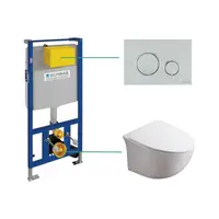 Set vas wc rimless suspendat Foglia Alice cu rezervor incastrat Schwab si clapeta de actionare crom lucios, Schwab Vela