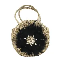 Geantă Boho din Fibre Naturale cu Pene Negre și Scoici – Hoff Interieur