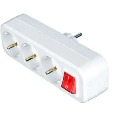 Stecher triplu Schuko Starke ST01409, cu intrerupator 16A 2P+E 3 prize alb