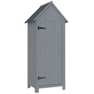 Outsunny Căsuță pentru Unelte din Lemn cu 3 Rafturi cu Acoperiș Impermeabil din Bitum, 77.5x54.2x179.5 cm, Gri | Aosom Romania