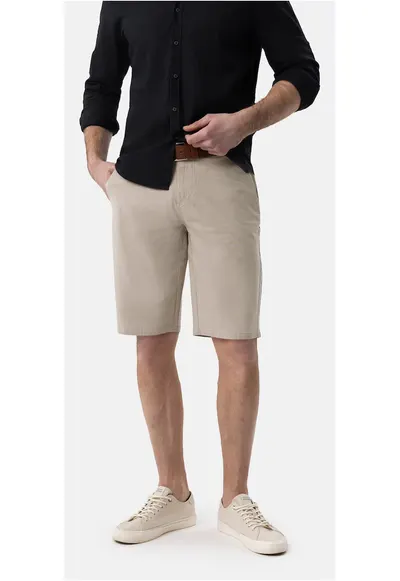 Pantaloni scurți din bumbac în carouri - cu cordon - buzunare - Comfort Fit - P-Daniels - Bej