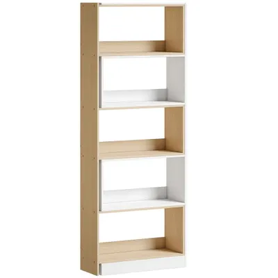 HOMCOM Bibliotecă de Colț cu 5 Polițe, Design Rotativ 350°, Lemn/Alb | Aosom Romania