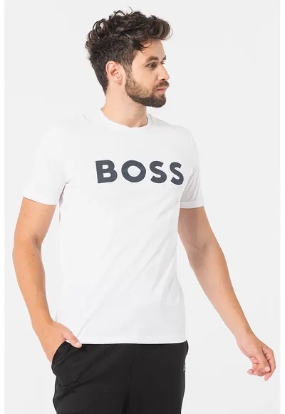 Tricou regular fit cu imprimeu logo cauciucat Thinking - Negru/Alb optic