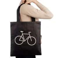 Geanta shopper neagra din material textil, cu imprimeu grafic bicicleta