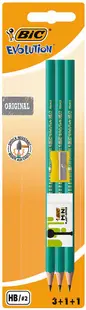 Set de creioane BIC Evolution - HB, cu radieră și ascuțitoare, 3 buc