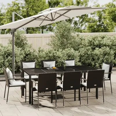 Gossi set mobilier de gradina cu perne, 9 piese, negru, poliratan