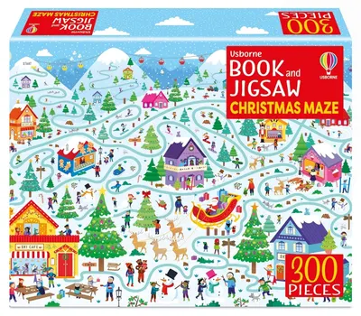 Puzzle Usborne din 300 piese - Labirint de Crăciun
