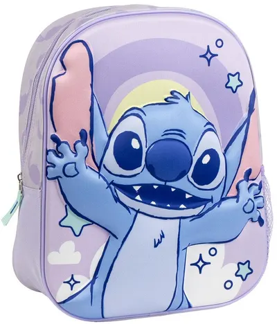 Ghiozdan 3D pentru grădiniță Cerda Stitch - Cu buzunar lateral, violet