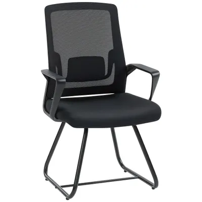 HOMCOM Scaun de Birou Fără Roți Ergonomic cu Brațe pentru Sala de Așteptare, Negru | Aosom Romania