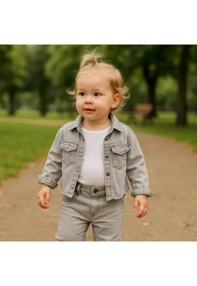 Geaca de blugi cu broderie - Elena - Gri - Denim - pentru fetite - Gri