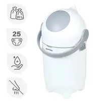 Cos pentru scutece, Nattou Dropy Alb, sistem etans impotriva mirosurilor, compatibil cu saci universali, operare cu o mana, potrivit pentru 25 scutece, 27 x 27 x 48.5 cm, 20 l