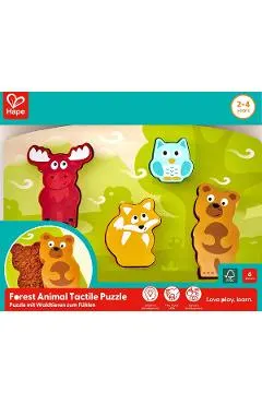 Puzzle din lemn tactil. Animale din padure