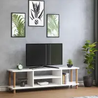 RESIGILAT - Comoda TV cu rafturi, 120 cm, model cu picioare din lemn