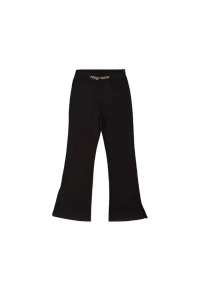 Pantaloni eleganti fete din Punto Milano Croiala evazata talie elastica cu detaliu lant si slituri laterale
