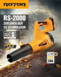 Suflantă aer pe acumulator ROTOR RS-2000 cu 1 acumulator 21V / 2Ah si incarcator ROTOR