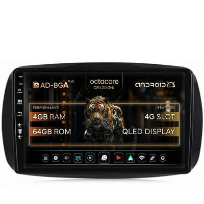 Navigatie Smart For Two (2016-Prezent), Android, A-Octacore 4GB RAM + 64GB ROM, 9 Inch - AD-BGA9004+AD-BGRKIT412