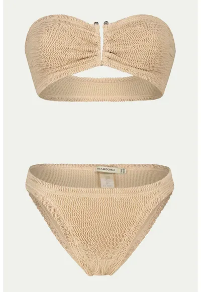 Costum de baie texturat cu doua piese - Bej deschis