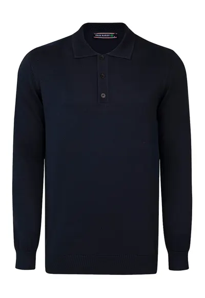 Pulover polo de bumbac - Albastru ultramarin