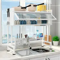 Suport de vase metalic multifunctional cu scurgator, suport pentru ustensile si tacamuri