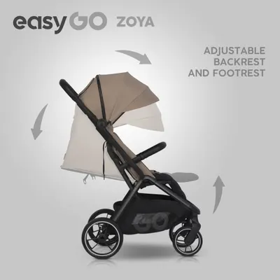 Carucior 2 in 1 pentru copii Easy Go Zoya Beige cu pliere automata Dual Fold, pana la 22 kg, copertina XXL, pozitie de somn si spatar inalt