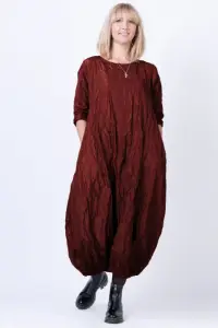 Rochie lunga gogosar din tafta cu memorie, bordo metalizat