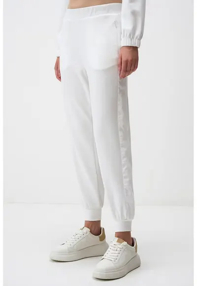 Pantaloni de trening slim fit cu buzunare cu fermoar - Alb optic