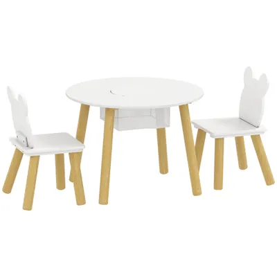 AIYAPLAY Set 1 masă rotundă, 2 scaune pentru copii, 3 piese, spătar în formă de urs, activități, activități creative, mese, 3-6 ani | Aosom Romania