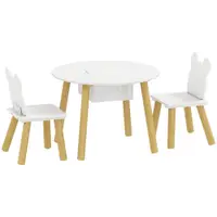 AIYAPLAY Set 1 masă rotundă, 2 scaune pentru copii, 3 piese, spătar în formă de urs, activități, activități creative, mese, 3-6 ani | Aosom Romania