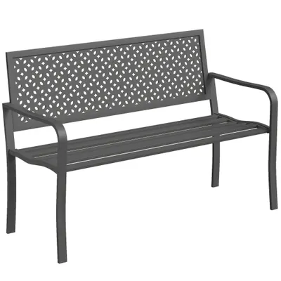 Outsunny Bancă de grădină 2 locuri din metal, rezistentă la intemperii, șezut exterior cu spătar rezistent la rugină, design geometric, până la 240 kg | Aosom Romania