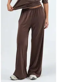 Pantaloni dama talie elastica - croiala dreapta - maro - textil