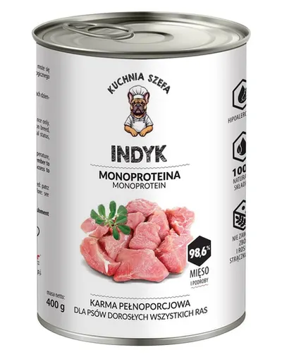 KUCHNIA SZEFA conservă curcan pentru câini, monoproteină 400 g