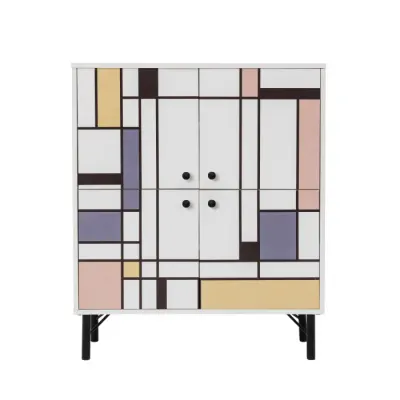 Comoda MULTILUX MIDIA, alb + maro + mov + galben, 95x36x111 cm