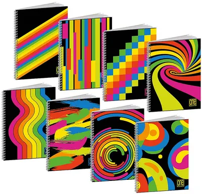 Caiet cu spirală Blasetti One Color - Black&Fluo, A4, 60 de coli, rânduri late, sortiment