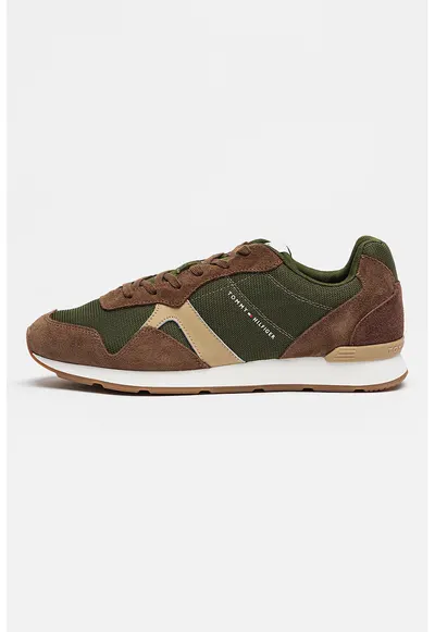 Pantofi sport low-cut Runner Icon cu straturi exterioare din piele intoarsa - Verde/Maro