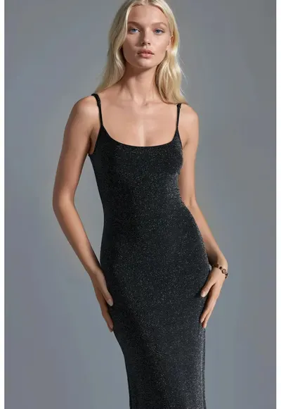 Rochie Midi guler in U - neagra - Negru