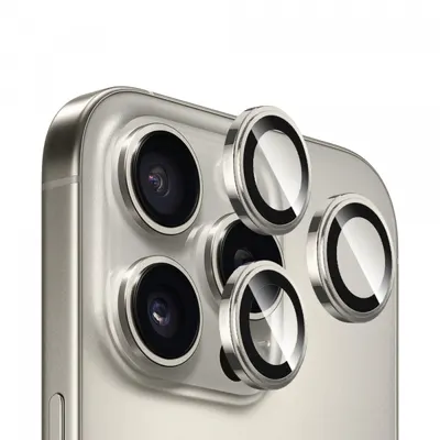 Folie de protectie Camera Spate Blueo Sapphire Crystal pentru Apple iPhone 16 Pro Max / 16 Pro, Sticla Securizata, Gri Metalic