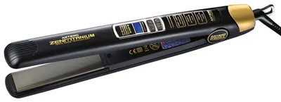 Placă de îndreptat părul profesional cu keratină Artero -Zent Titanium, 230°С, acoperire din titan, negru/auriu