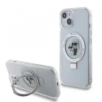 Husa MagSafe pentru Apple iPhone 15, Karl Lagerfeld, Ring Stand Karl & Choupette, Alba