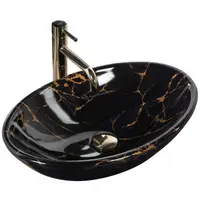 Lavoar cu montare pe blat 53x33 cm, forma ovala si finisaj lucios tip marmura neagra, Rea Pamela