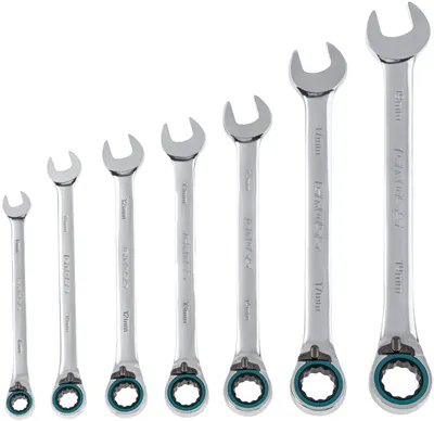 Set de chei cu clichet Gross - 7 piese, 8-19 mm, reversibile