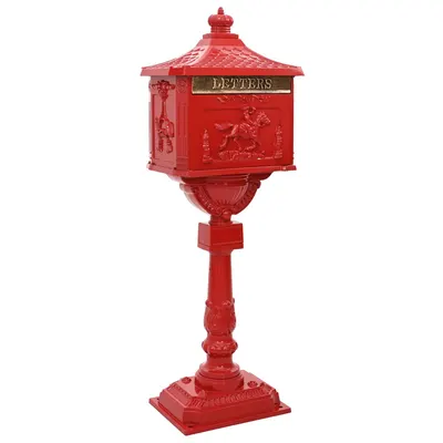 vidaXL Cutie poștală cu suport cu depozitare Roșu 42,5 x 29,5 x 117 cm