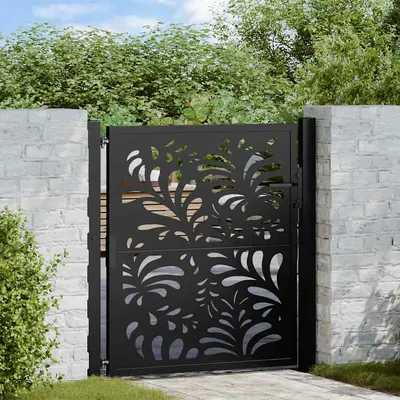 vidaXL Poartă de grădină neagră 100x100 cm, model ondulat din oțel