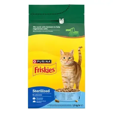 Hrana uscata pentru pisici Friskies Sterilised cu somon legume 1,5 kg