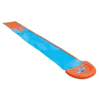 Tobogan cu apa pentru 1 persoana Bestway H2O GO AlbastruPortocaliu, Lungime 488 cm, Conectare la furtun, Aspersoare incorporate, Punct finish gonflabil, Patch de reparare inclus