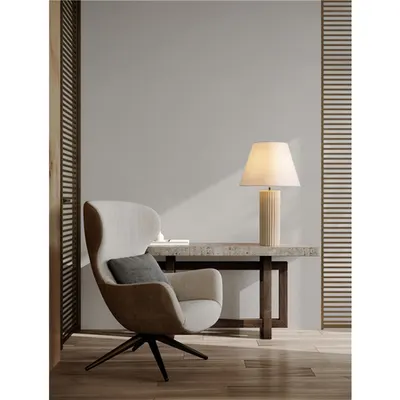Veioza BACCO Bej Scallop Stone Casting & Fabric Shade LED E27 · 1x12 Wat 100-240 Volt · IP20