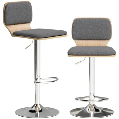 HOMCOM Set de 2 scaune de bar scaune de bar reglabile pe înălțime spătar suport pentru picioare rotative 360° 41x47,5x81-102cm gri | Aosom Romania