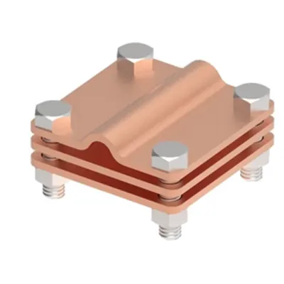 Cross-connector L-65 cu placa intermediara pentru sarma Ø8-10 mm, cupru (Cu), 55x55 mm, 4 suruburi M8x25