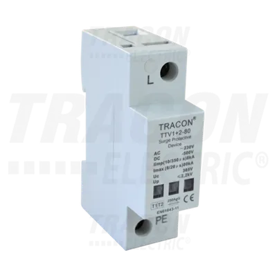 Descarcator de supratensiuni,AC/DC,clasa1+2,unitar cu soclul TTV1+2-80-1P 230 V, 50 Hz, 8 kA (10/350 us) 40/80 kA (8/20 us), 1P